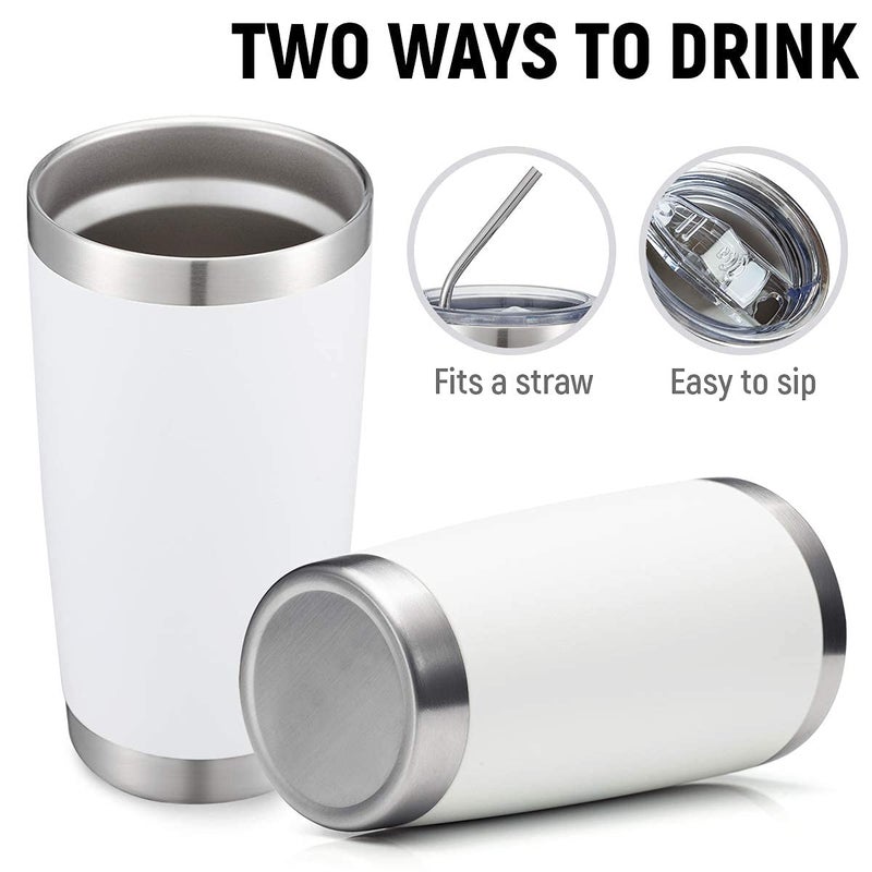 COMOOO 20oz/8Pack White Tumbler Double Wall Vacuum Insulated Coffee Travel Mug Stainless Steel Tumbler Bulk with Lid and Straw Powder Coated Insulated Coffee Cup for Cold & Hot Drinks (White, 8 Pack) - Image 4